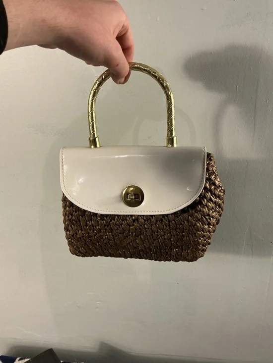 Woven Brown and Cream Top-Handle Women’s Bag - Picture 5 of 8